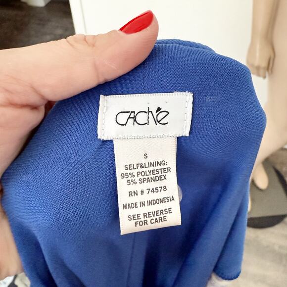 [Cache] Blue Brown Faux Wrap V-Neck Paisley Knot Waist Dress Work Size Small S - Picture 10 of 10